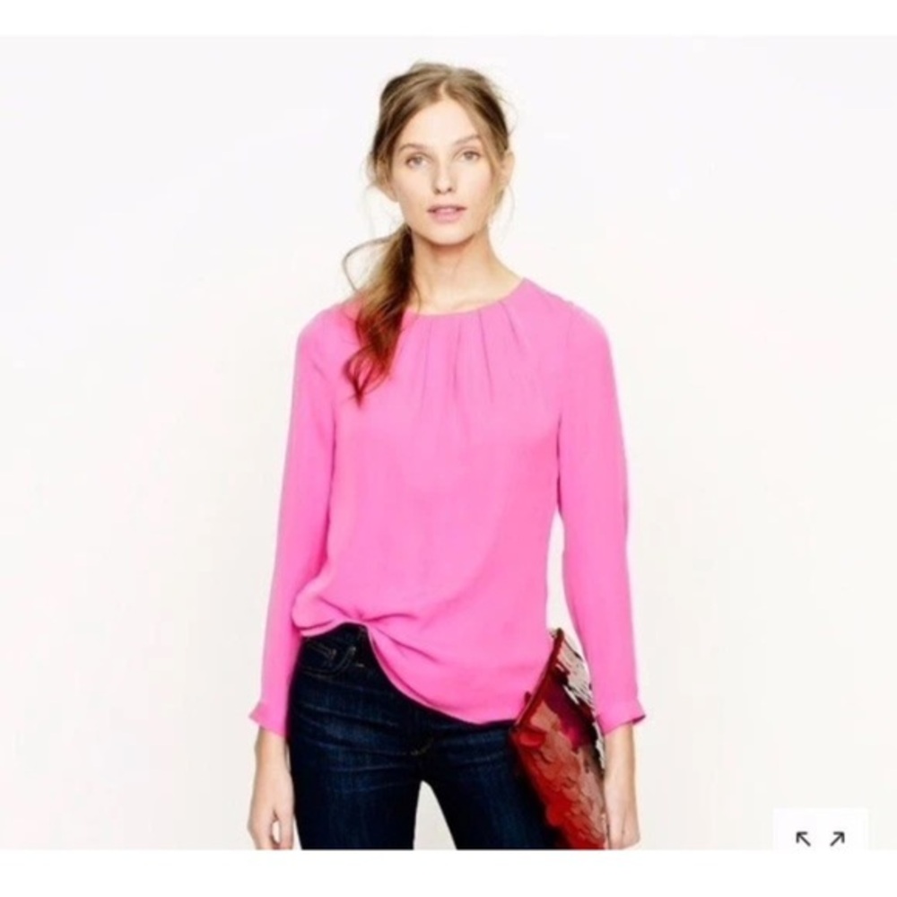 J. Crew 100% Silk Crepe Blouse Top‎ in Hot Pink Fuschia Size 2